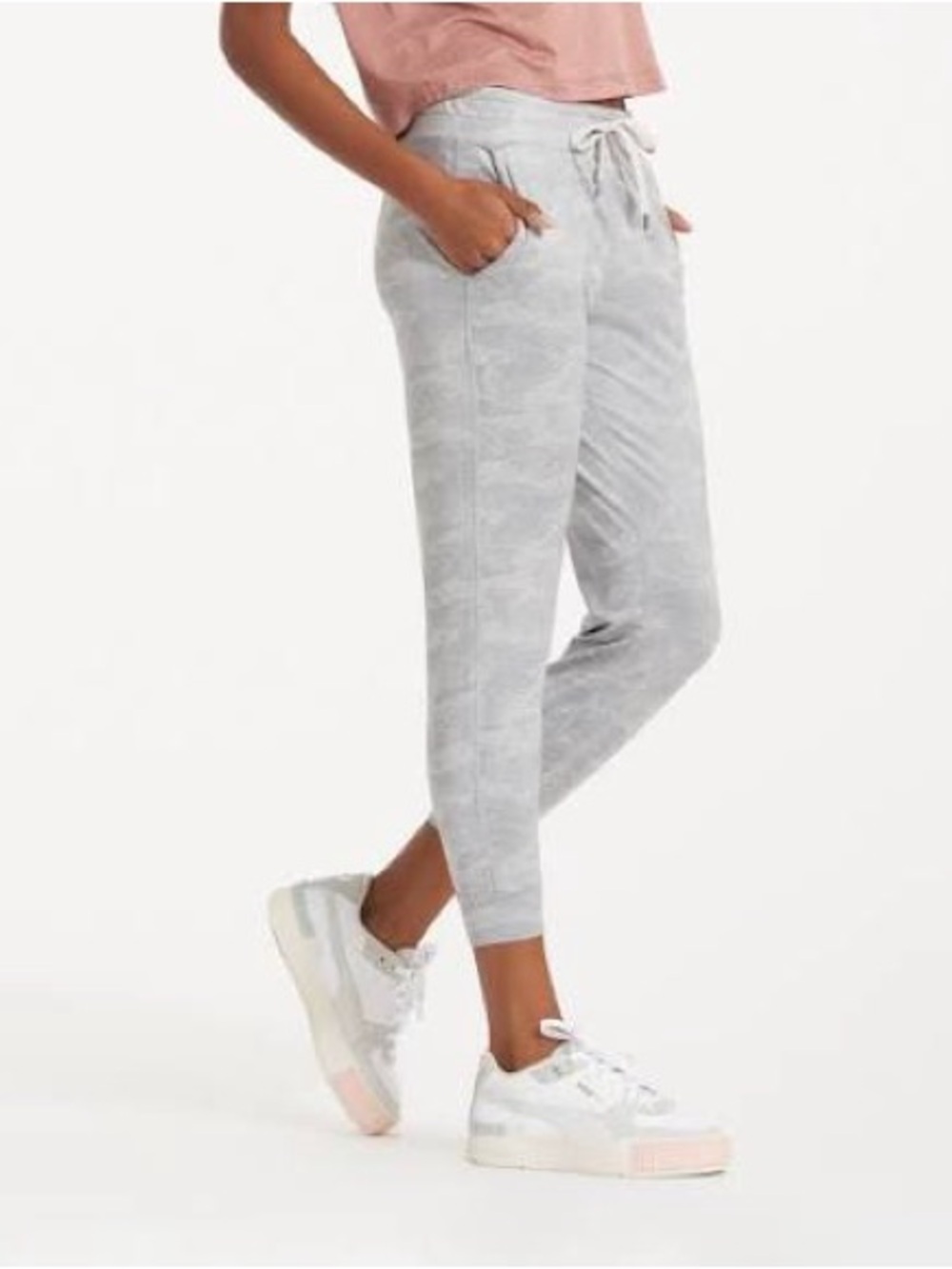 *Like New* VUORI Heathered Soft Light Grey Print Jogger Tie Waist & Pockets — S